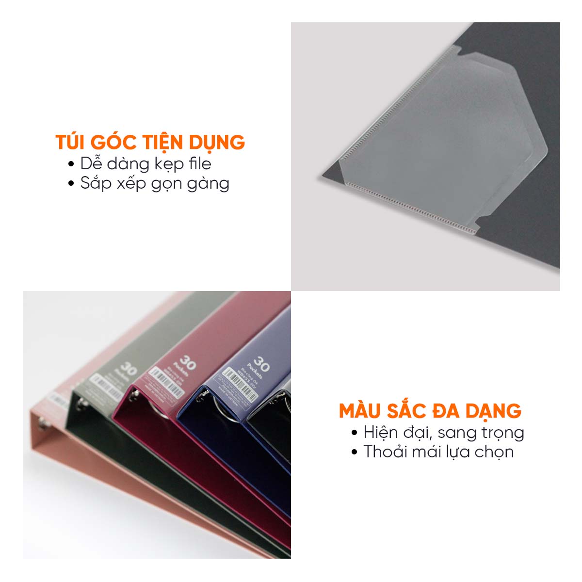 Bìa Còng O4 Switch OFF AO+, Nhựa PP/ A4, 4 Nhẫn O, Kèm Bộ Phân Trang và Túi Sơ Mi Lỗ,