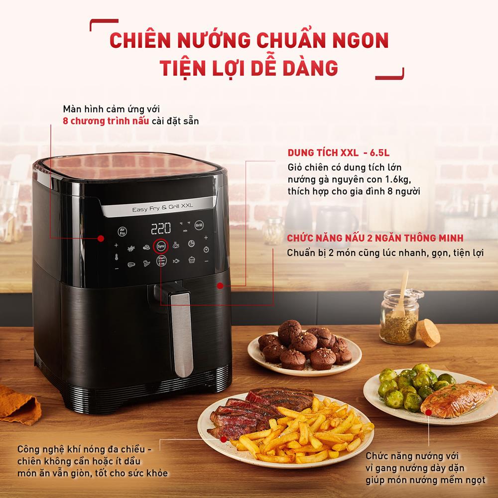 Nồi chiên không dầu Tefal 2in1 Easy Fry & Grill 6.5L  XXL EY801815 - Hàng chính hãng