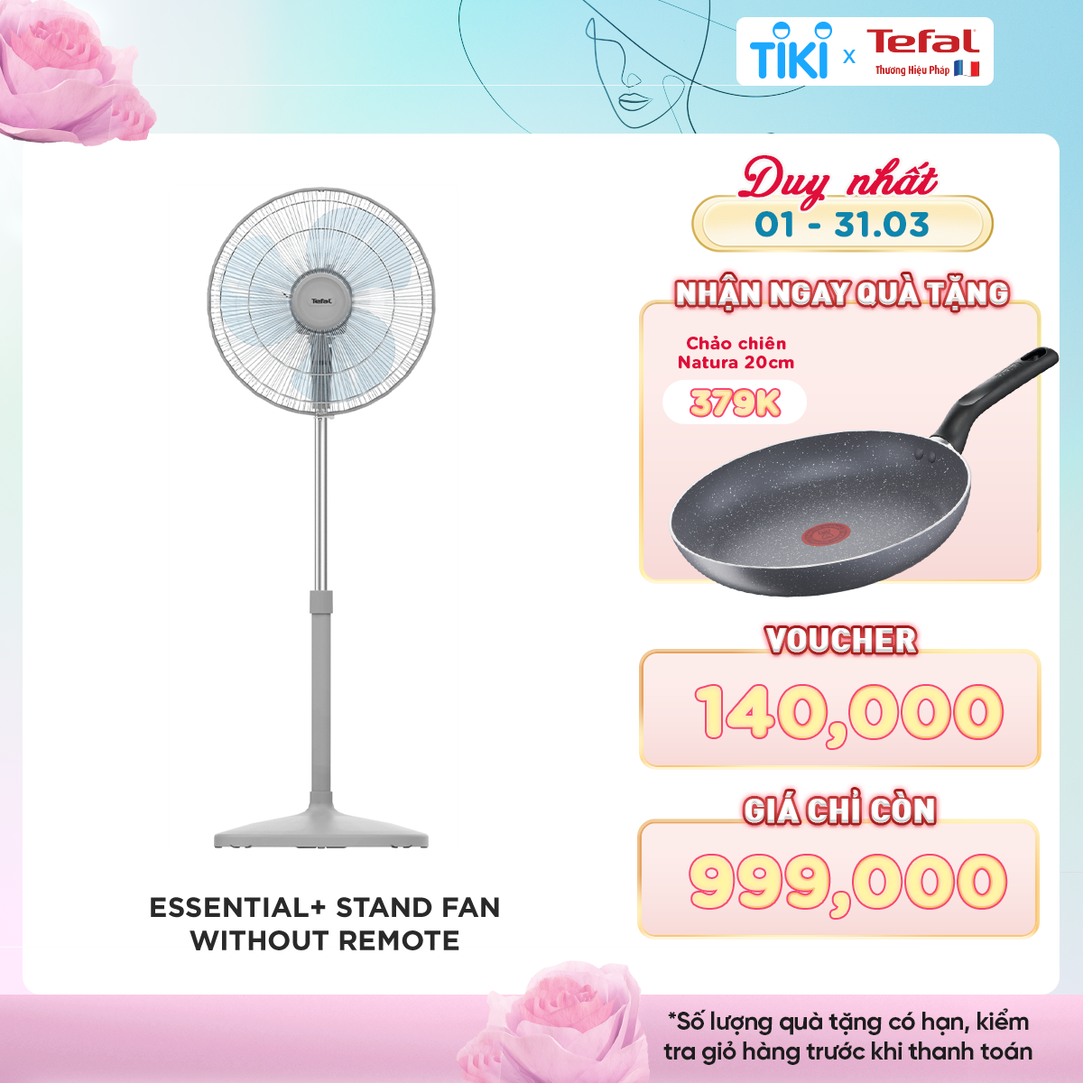 Quạt đứng Tefal Essential VH441790, màu xám- Hàng chính hãng