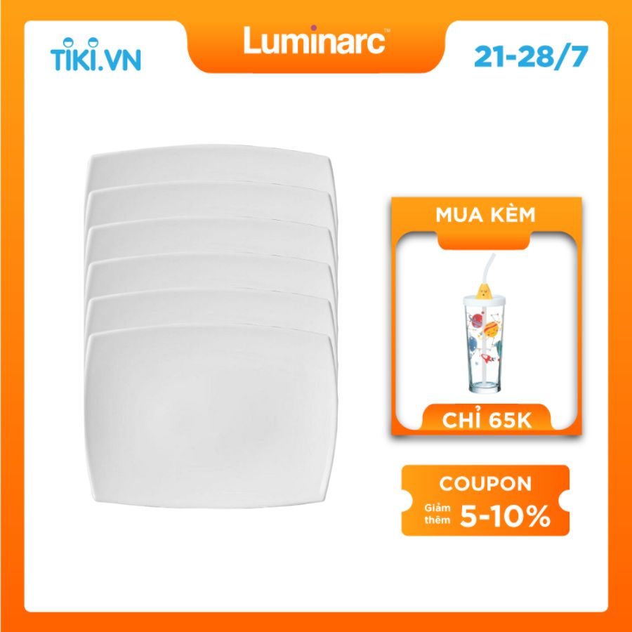 Bộ 6 Đĩa Thuỷ Tinh Luminarc Quadrato Trắng Chữ Nhật 35*25cm - LUQUD6413