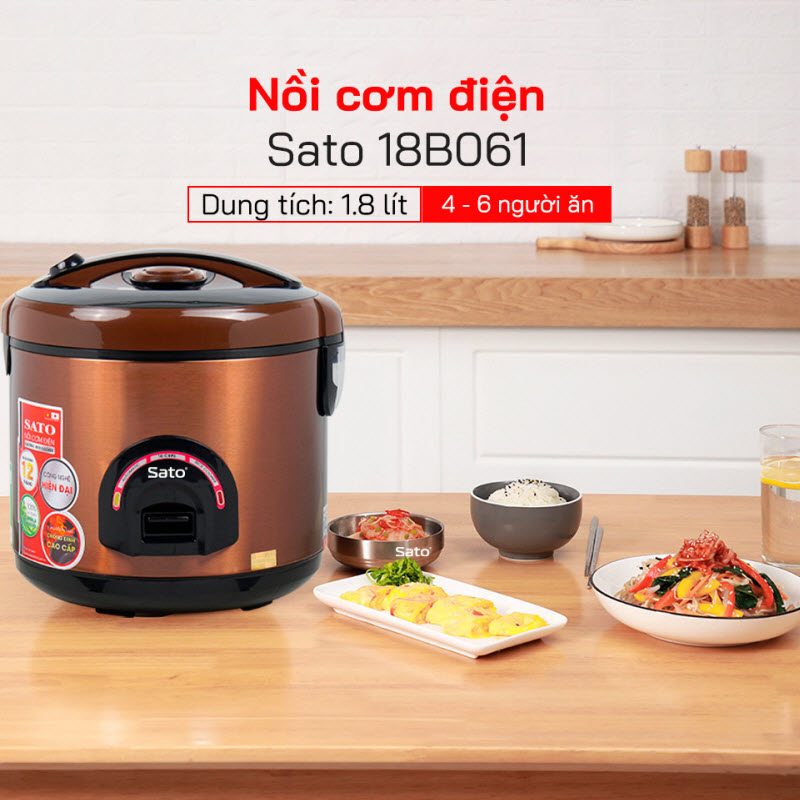 Nồi Cơm Điện SATO 18B061 1.8L - Chế độ ủ ấm đa chiều giúp cơm ngon hơn và giữ ấm được lâu hơn - Miễn phí vận chuyển toàn quốc - Hàng chính hãng