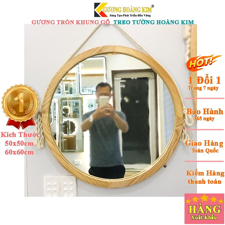 Gương treo tường khung gỗ tròn dây thừng viền gỗ kiểu tự nhiên guonghoangkim KG-0005