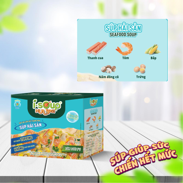 Súp Hải Sản Ăn Liền ISOUP HUUPS Ngon,Dinh Dưỡng,Tiện Lợi (Hộp X 3 Viên) - Súp Ăn Liền Sấy Thăng Hoa