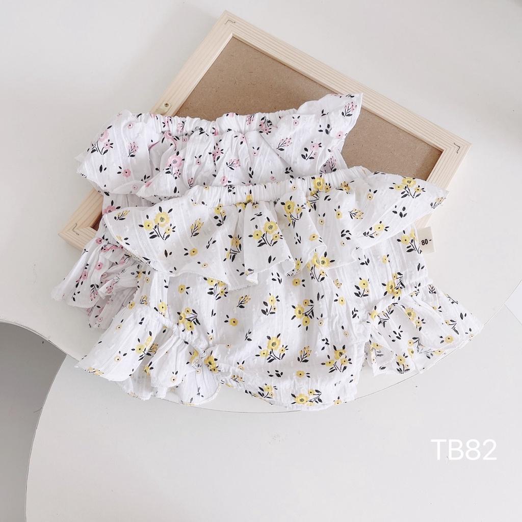 Set áo 2 dây quần đùi chip họa tiết hoa nhí cho bé gái siêu xinh, vải thô mềm, thoáng mát size 6 - 15 kg