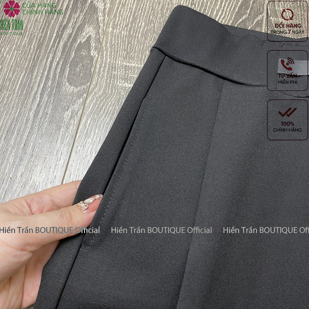 Quần baggy nữ phối khuyên dây da Hiền Trần BOUTIQUE chất liệu Umi co giãn cao cấp