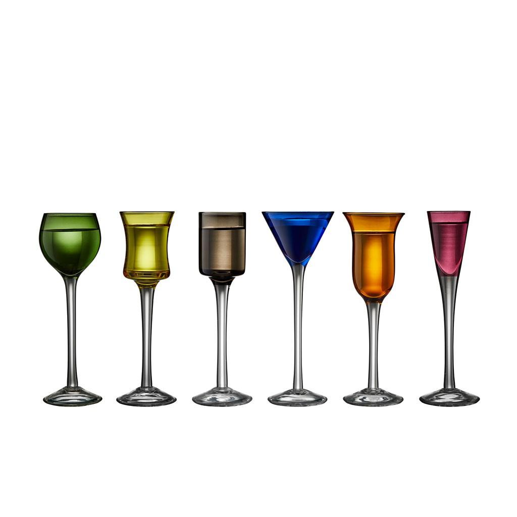 Bộ 6 ly uống shot, nhiều màu. Nhãn Lyngby Glas Đan Mạch