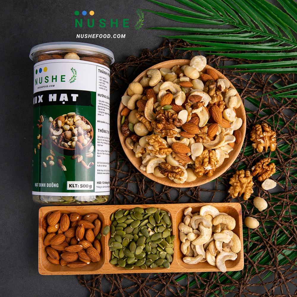 MIX 5 LOẠI HẠT CAO CẤP 500gr, NUSHEFOOD, Hạt Dinh Dưỡng Ăn Liền, Giòn Thơm, Hạt Thuần Nguyên Chất