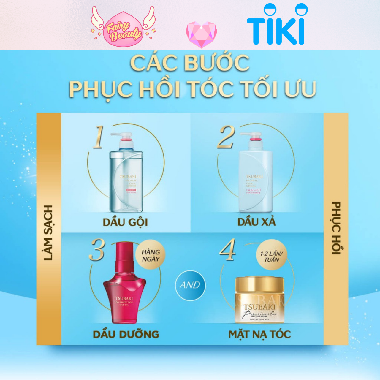 [TSUBAKI ] Bộ Đôi Dầu Gội, Dầu Xả  Phục Hồi Tóc Hư Tổn Và Giúp Sạch Dầu Mát Lạnh Premium Cool Set 490ml/Chai