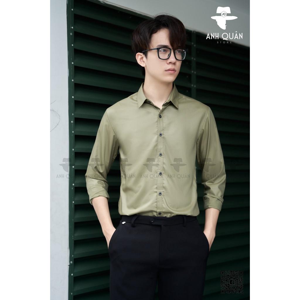 Sơ mi Nam Màu Rêu vải Cotton Lụa Mềm Mịn