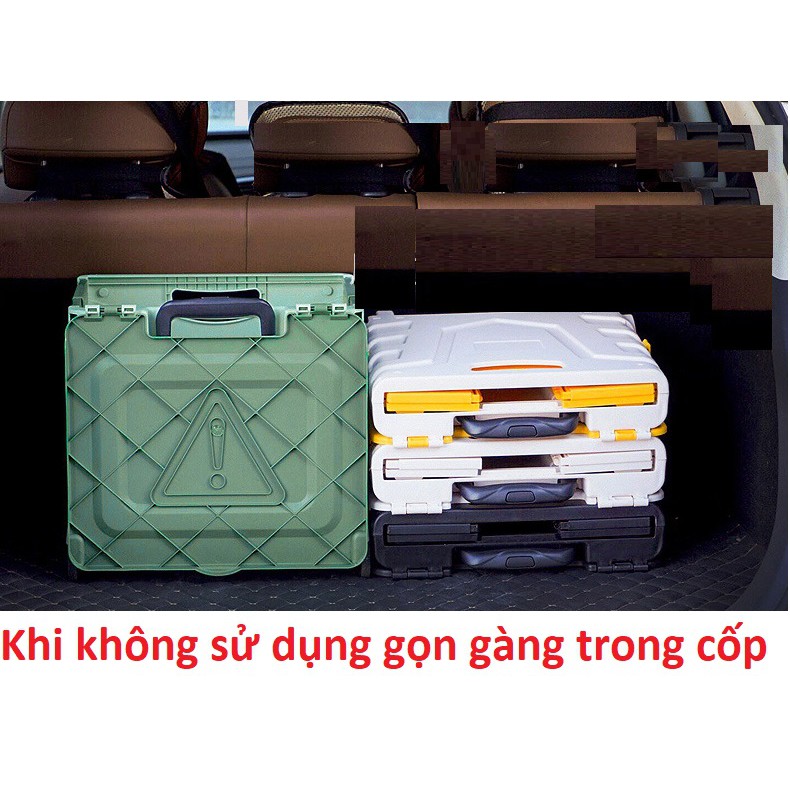 Thùng đựng đồ gấp gọn có bánh xe tay kéo đa năng để cốp ô tô đi siêu thị di chuyển đồ nặng kiểu dáng hiện đại