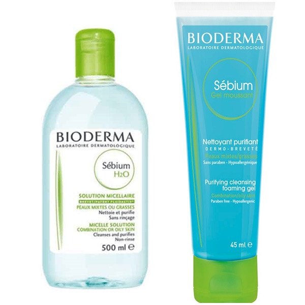 Combo Dung Dịch Tẩy Trang, Làm Sạch Cho Da Hỗn Hợp Đến Da Dầu - Sebium H2O Và Sebium Gel Moussant - Gel Rửa Mặt Tạo Bọt Cho Da Dầu Đến Da Hỗn Hợp