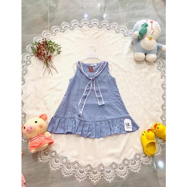 Đầm kate lenin caro nơ sát nách cho bé yêu từ 10-15 kí