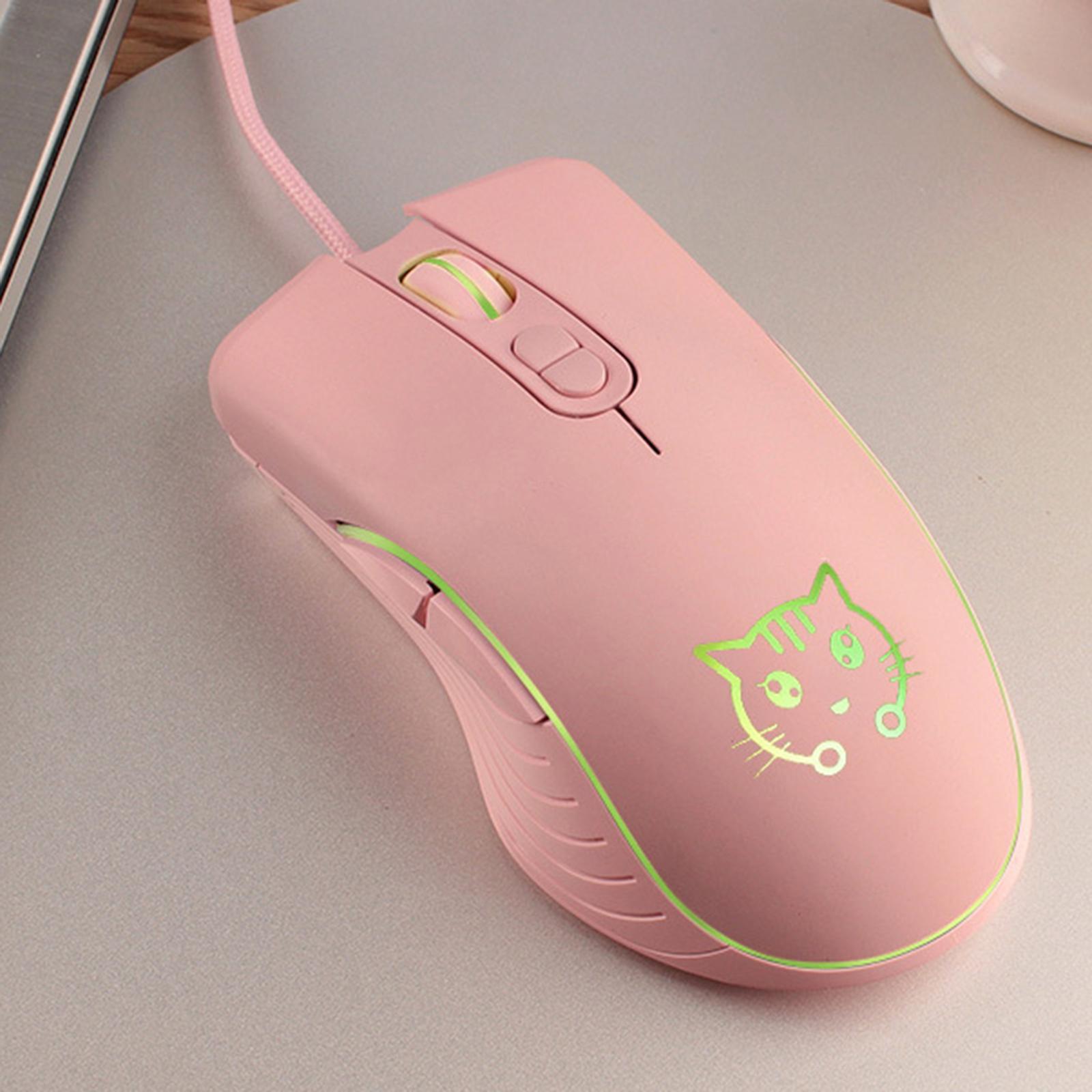 Ergonomic Wired USB Gaming Mouse 6-Button RGB Colorful Lights Mute Computer Mice for PC Laptops Desktop Gamers, 4 Adjustable DPI, Cat Pattern