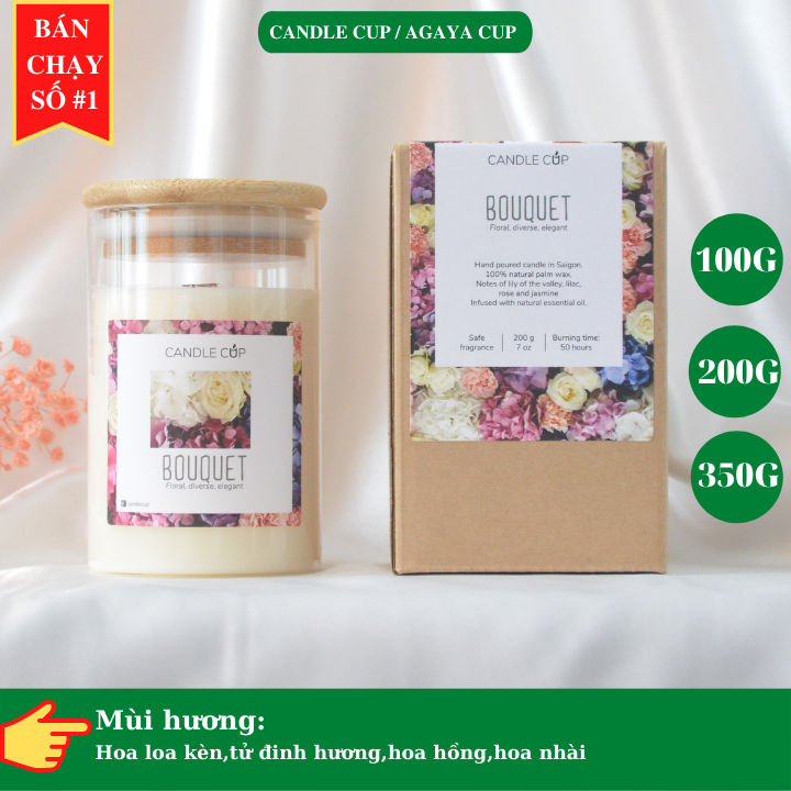 Nến thơm sang trọng tinh tế AGAYA Candle Cup hương hoa loa kèn,tử đinh hương,hoa hồng,hoa nhài - MÙI BOUQUET