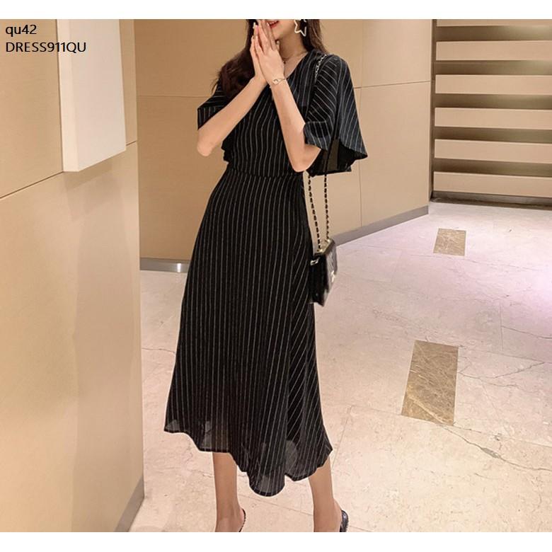 DRESS818 ĐẦM KẺ SỌC TAY LOE