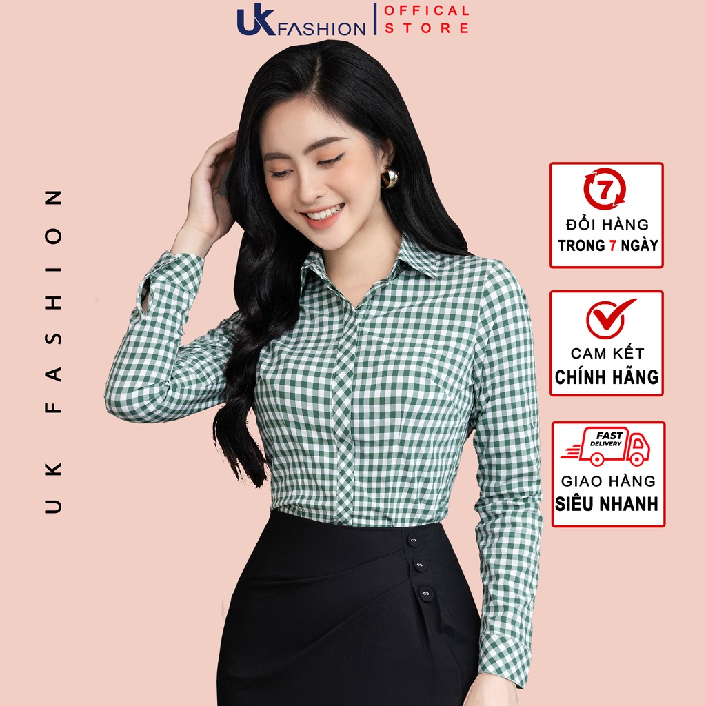 Áo Sơ Mi Dài Tay Nữ Công Sở UK Fashion Thiết Kế Họa Tiết Kẻ Caro Basic, Chất Vải Cao Cấp, Không Nhăn Xù NKSM2202006