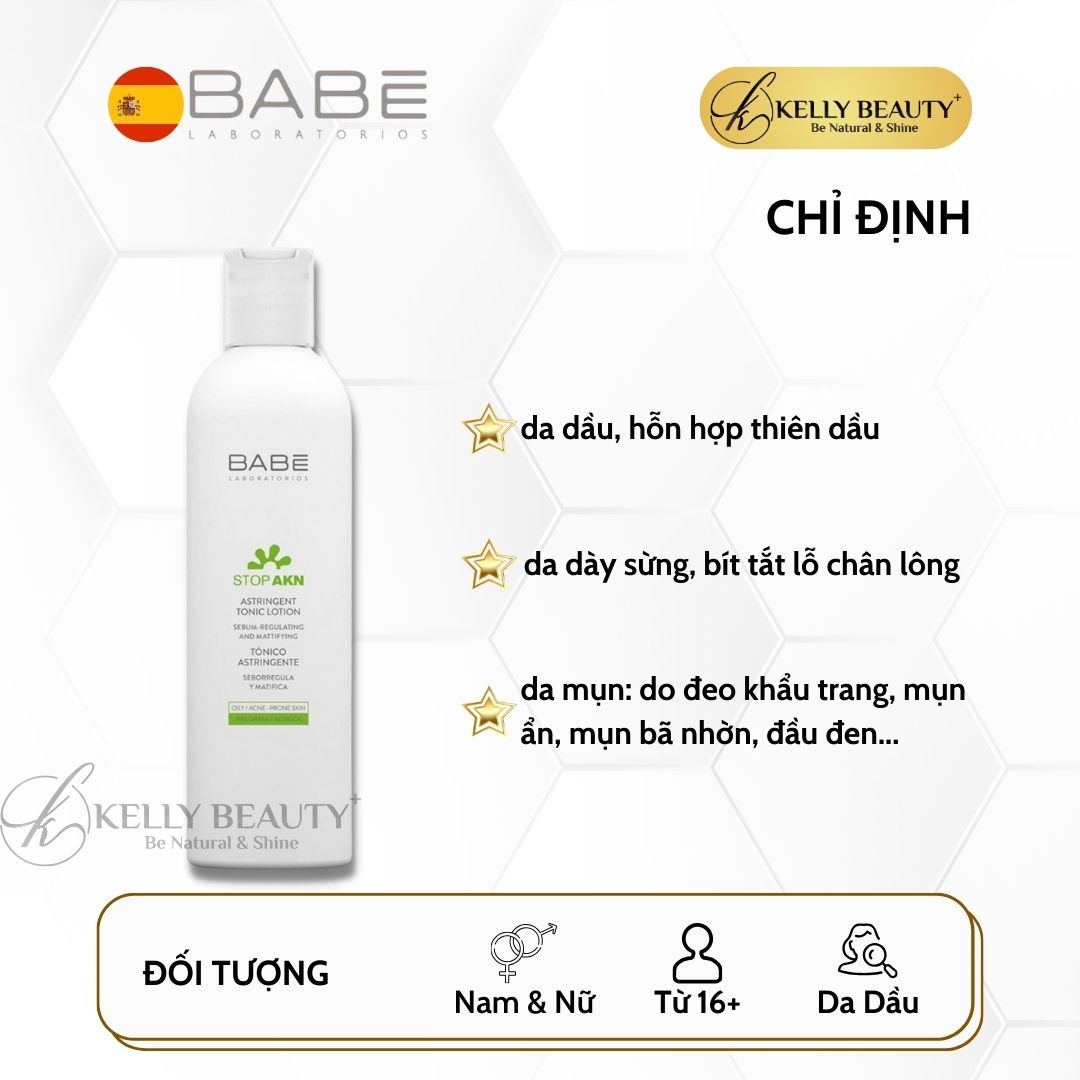 Toner Cho Da Dầu Mụn BABE STOP AKN Astringent Tonic Lotion - Làm Sạch Sâu; Gom Cồi, Ngừa Tái Phát Mụn - Kelly Beauty