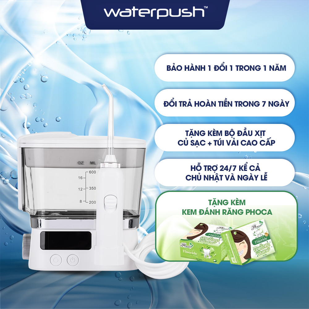 Má́y Tăm Nước Gia Đình Waterpush 1912 - Bình chứa 600ml siêu lớn - 10 chế độ áp lực nước - Áp suất nước tiêu chuẩn đẩy sạch mảng bám