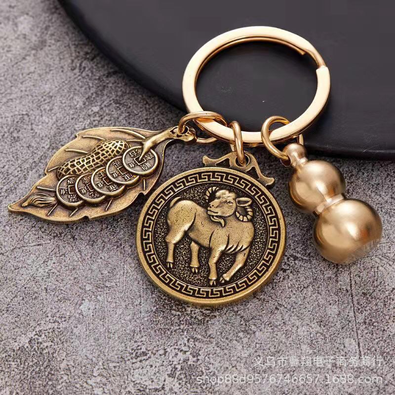Móc khóa phong thủy 12 con giáp bầu đồng nguyên chất, thu hút tài lộc, giải trừ tai ương mang lại may mắn