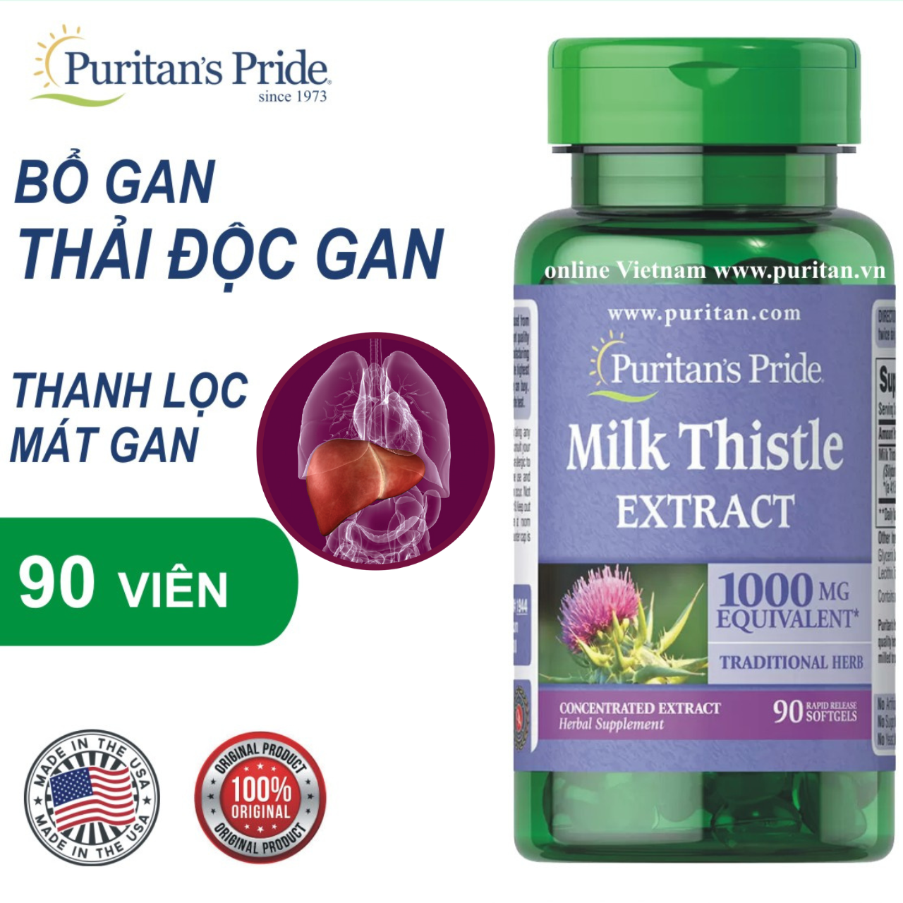 Hình ảnh Bổ gan Puritan's Pride Milk Thistle Extract 1000mg Mỹ hỗ trợ giúp gan khỏe hơn, tăng sức đề kháng, hỗ trợ giải độc gan, giảm mụn - Massel Official