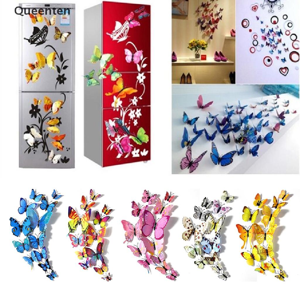 Queenten 12X 3D Butterfly Wall Sticker Removable Decals Kids Nursery Wedding Decor Mural QT