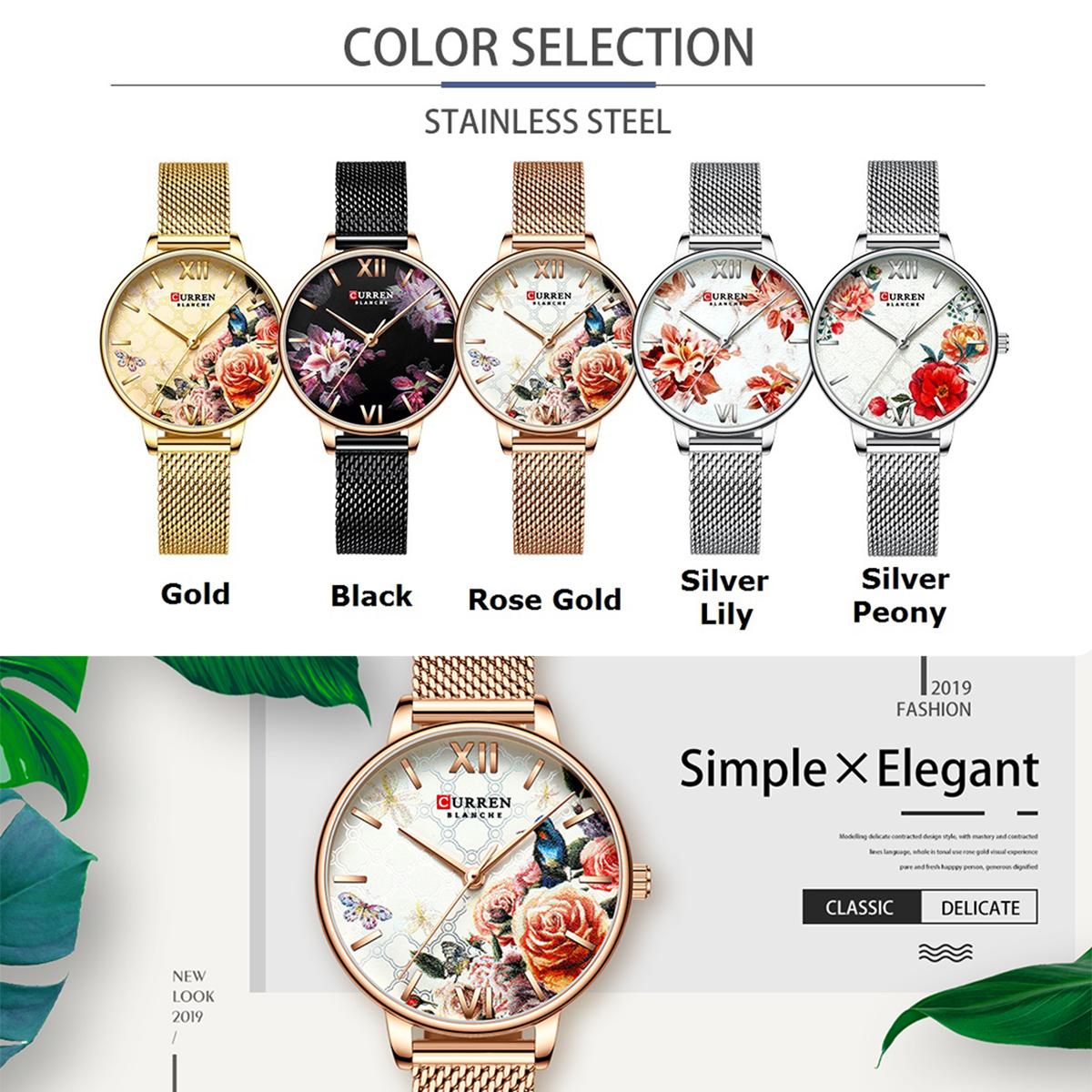 Đồng hồ Nữ CURREN 9060 Quartz Mặt số Hoa Thanh lịch Tinh tế 3ATM Chống thấm nước - Bạc Peony