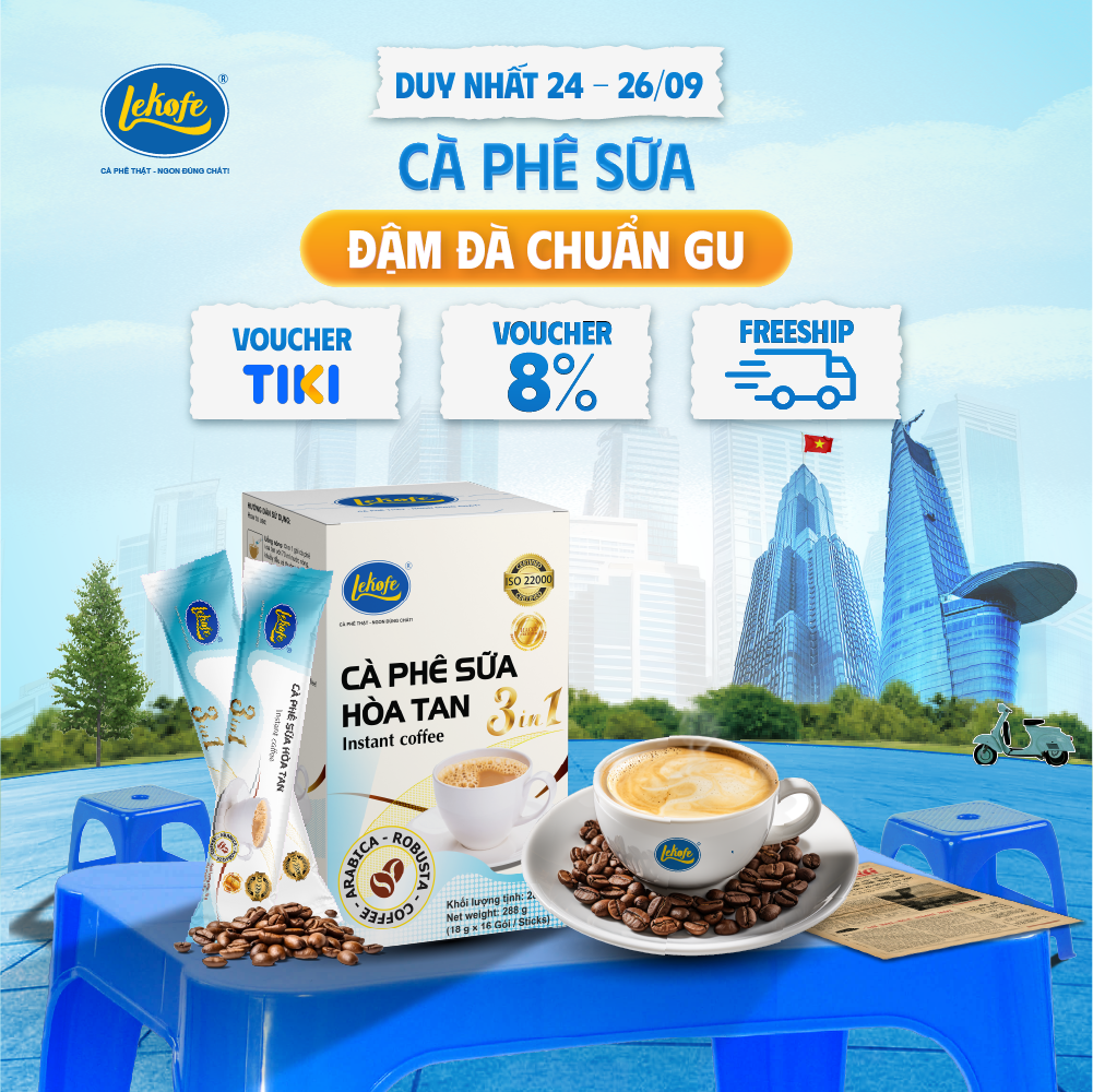 Cà phê sữa hòa tan 3in1 Lekofe 100% cà phê nguyên chất đậm vị cà phê thơm vị sữa Hộp 16 gói 288g