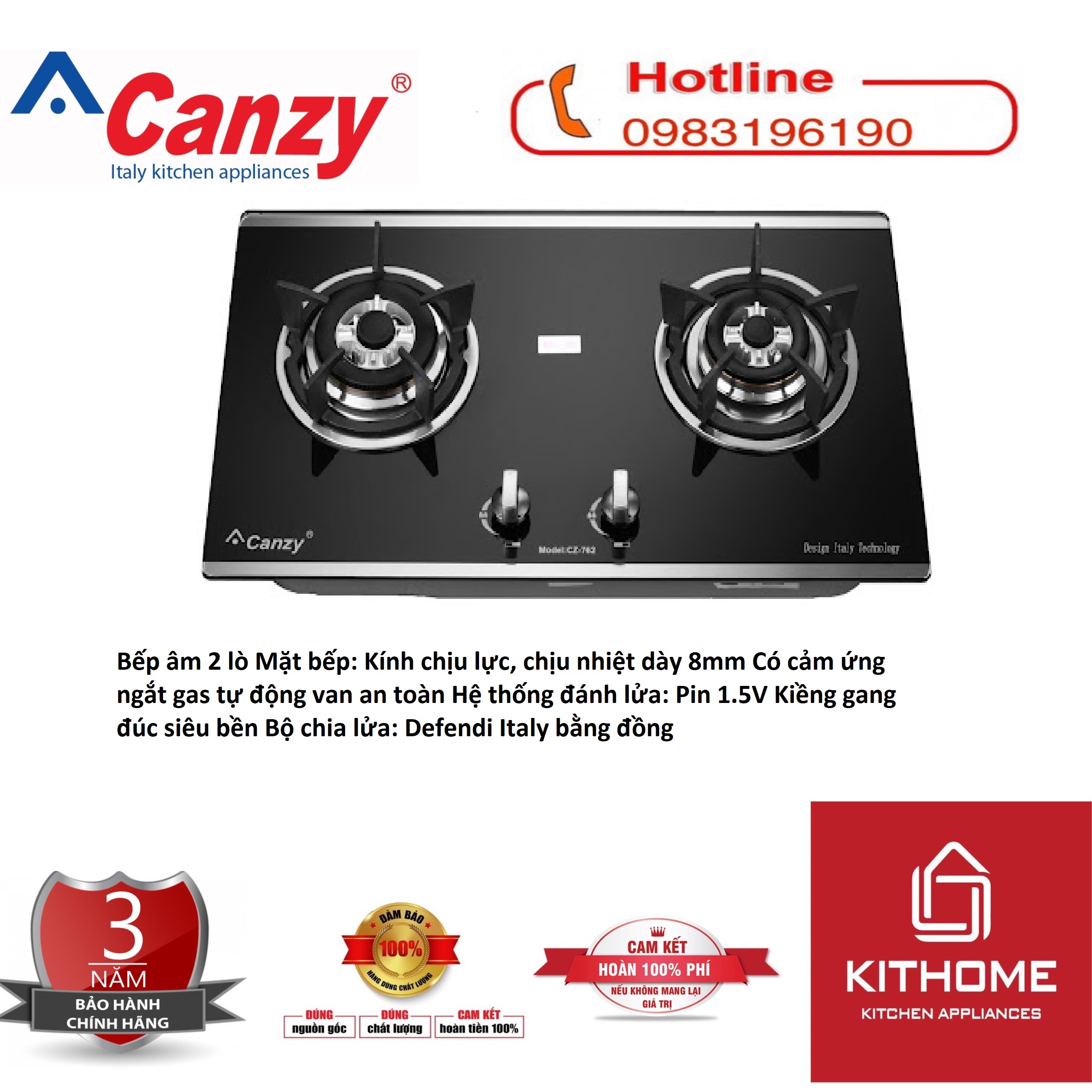 Bếp Gas Âm Canzy CZ-762 - Hàng Hàng Chính Hãng