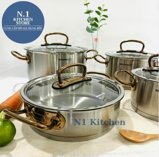 Bộ 4 nồi inox cao cấp Korkmaz Proline tay nắm màu hồng - A1149 - Hàng Chính Hãng