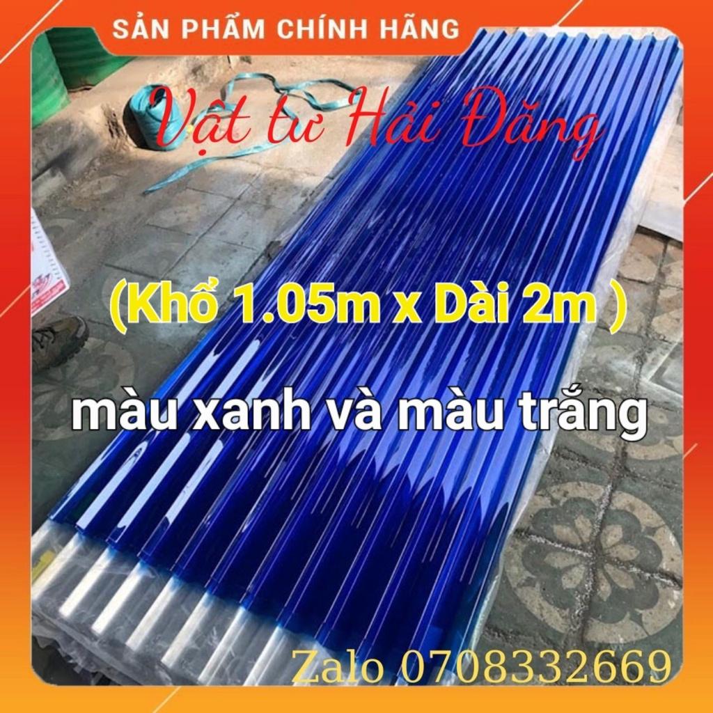 ( khổ rộng 1,05m x Dài 2m x Dày 6 zem) Tôn Nhựa POLY lấy sáng ( Màu trắng trong /màu xanh )dạng sóng lợp mái nhà đa năng