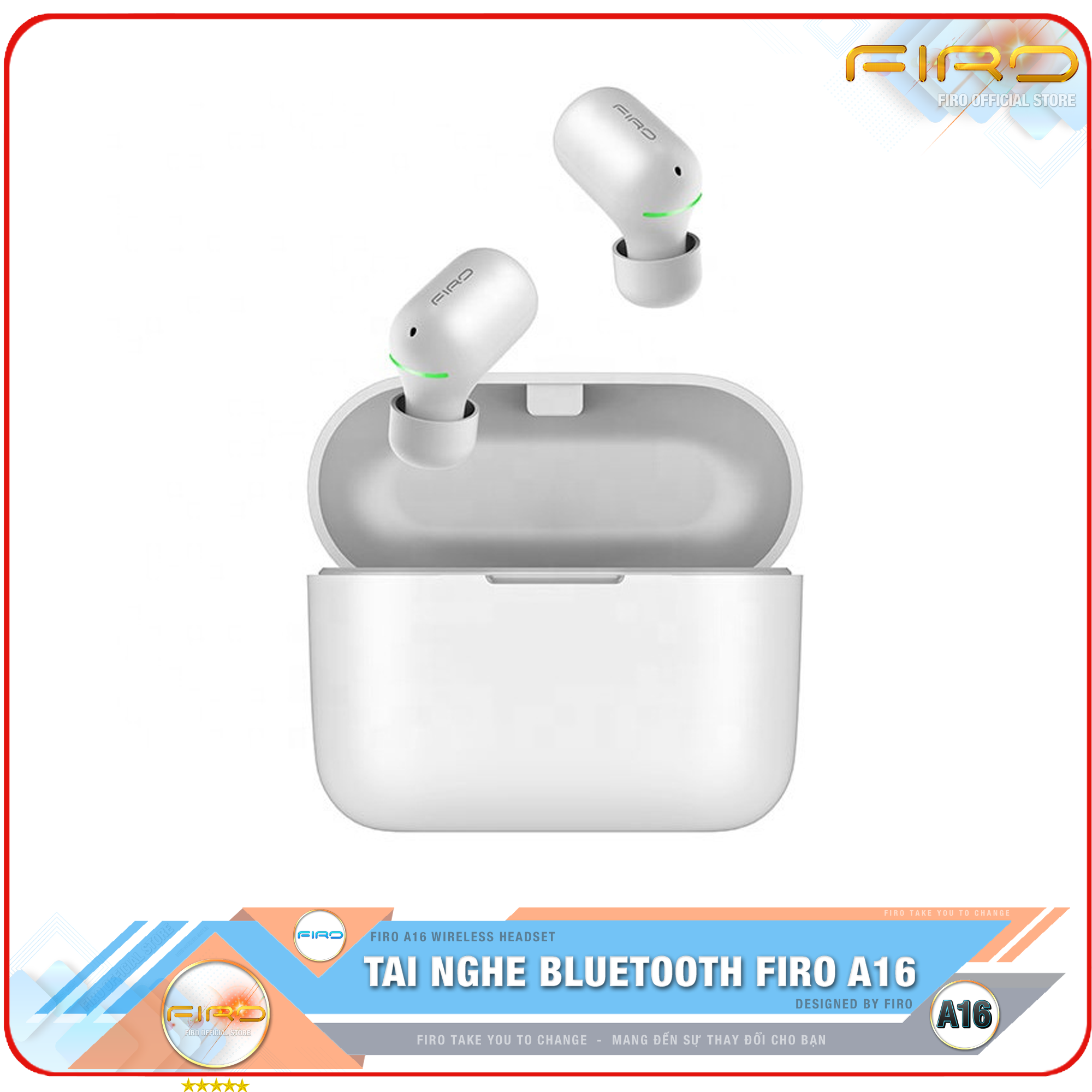 Tai Nghe Bluetooth FIRO A16 - Pin Dock Sạc 380mAh - Điều Khiển Cảm Ứng - Kháng Nước IPX5 - Thời Gian Sử Dụng 5 Giờ Liên Tục - Tai Nghe Bluetooth Nhét Tai Không Dây FIRO - Tai Nghe Gaming FIRO Cao Cấp - Hàng Chính Hãng