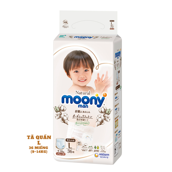 Bỉm - Tã Quần Moony Natural Size L- 36 miếng ( bé 9-14Kg)