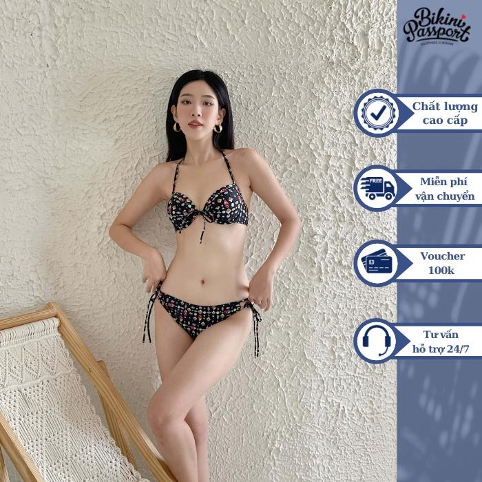 Đồ bơi nữ BIKINI PASSPORT kiểu hai mảnh cột dây hai bên - Đen - BS099_BL