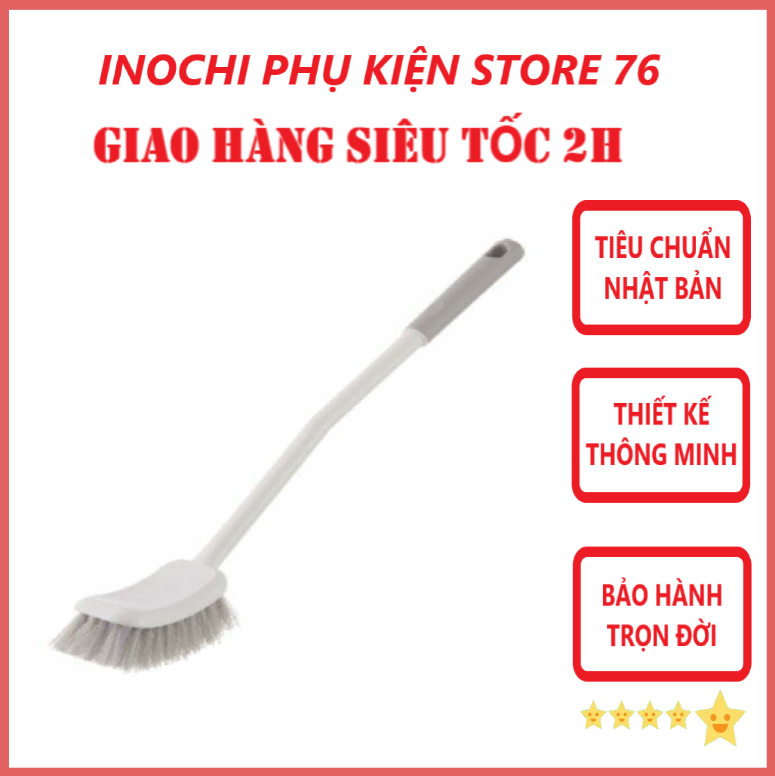 Chổi Cọ Tolet Đầu Cong Kirei Chuẩn Nhật - Hàng chính hãng inochi ( tặng kèm khăn lau đa năng pakasa)