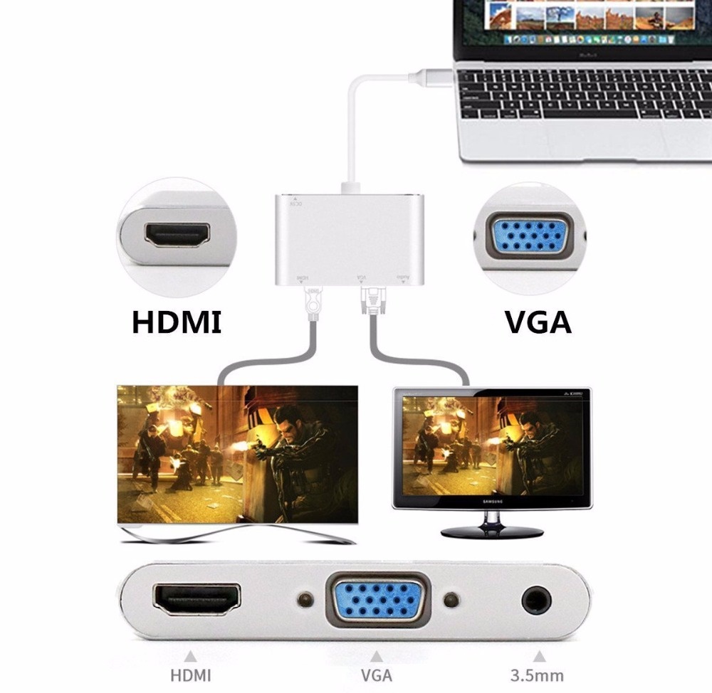 Cáp Chuyển Đổi USB TYPE-C Sang HDMI Và VGA có âm thanh - HVA-LS31 (Hàng chính hãng)