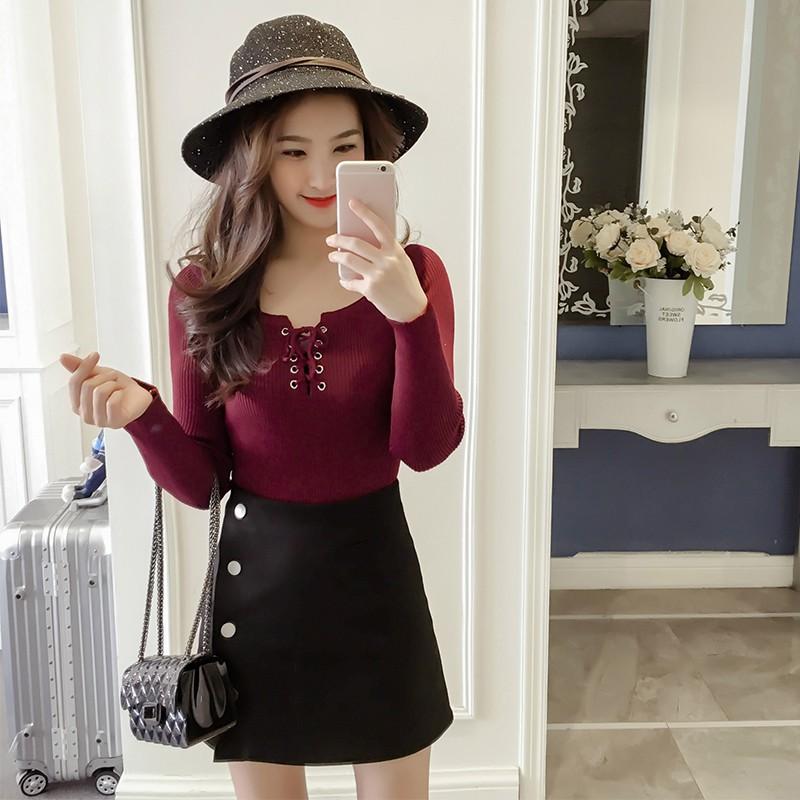 Áo Len Tay Dài Phối Ren Thời Trang Cho Nữ