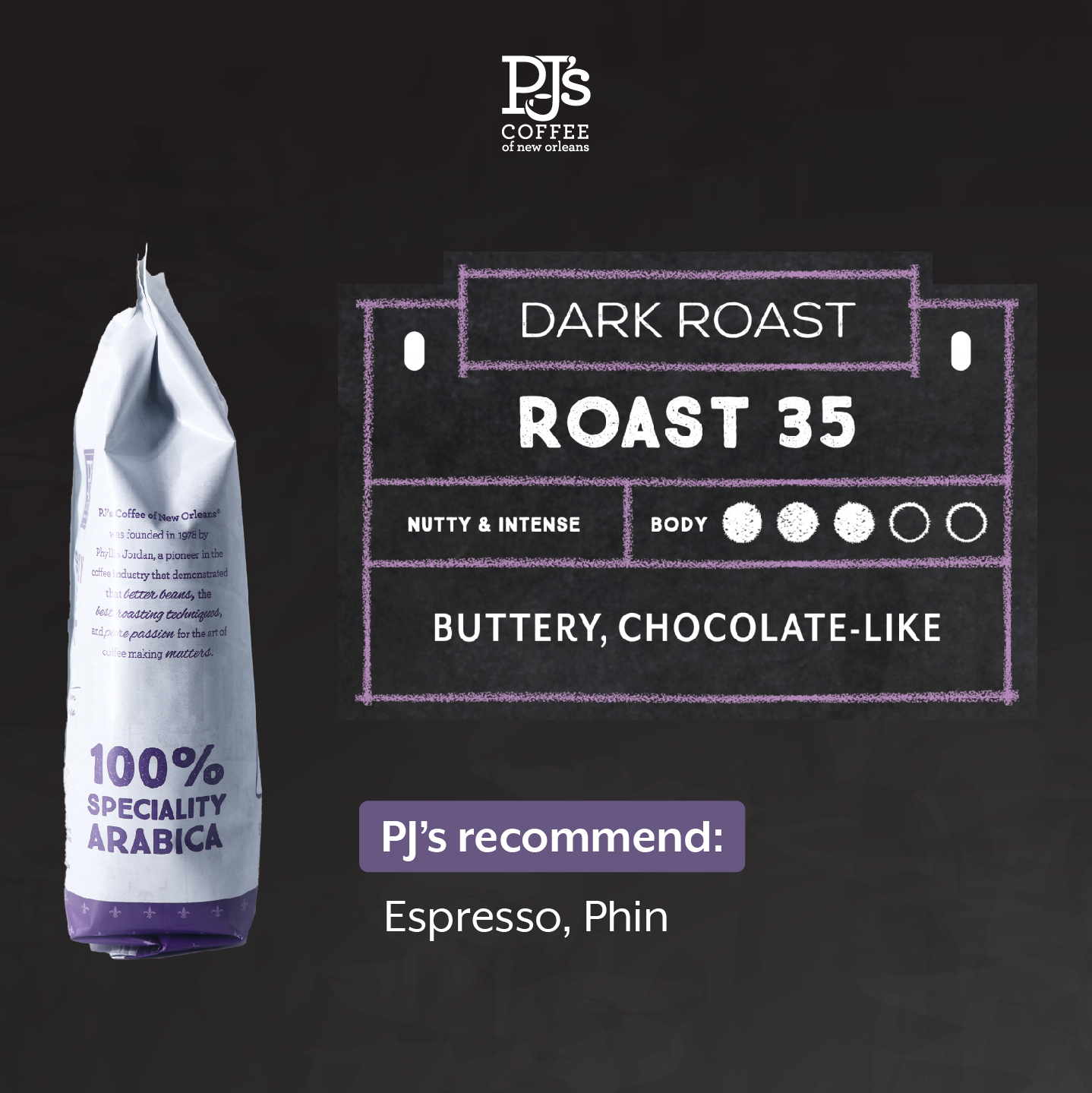 Roast 35 (Dark roast)- PJ's Coffee  Cà phê