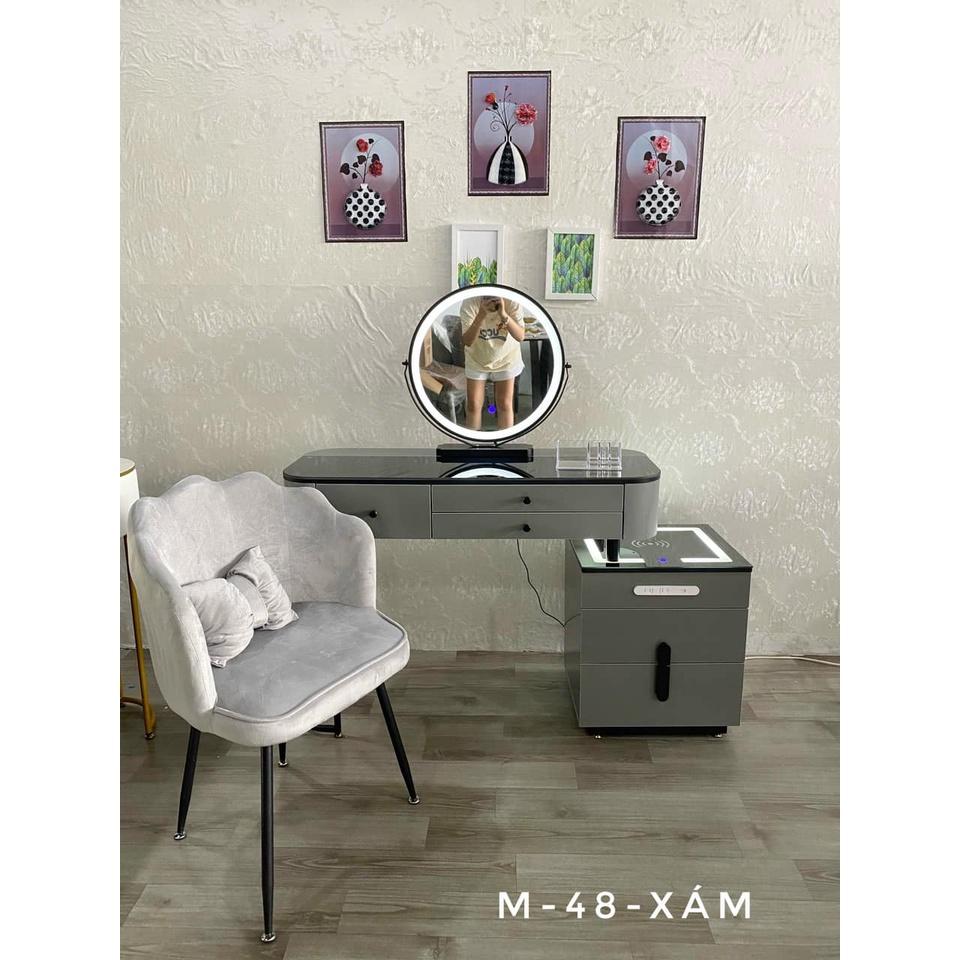Bàn trang điểm gương đèn led cảm ứng kèm tủ tab sạc không dây kết hợp đèn ngủ