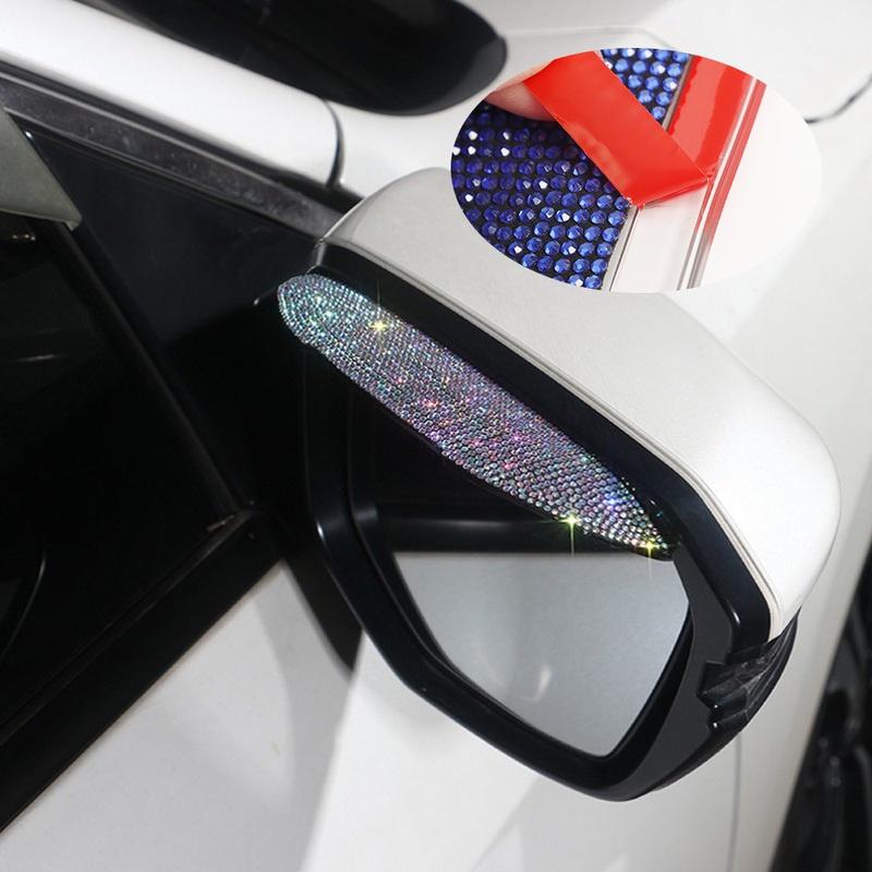 1 Pair Colorful Car Side Rearview Mirror Diamond Rain Eyebrow/ PVC Universal Anti-glare Shield Eyebrow Rain Cover/ Useful Car Accessories