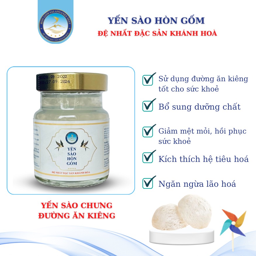 [COMBO 30 LỌ 70ML] Nước Yến Sào Chưng Đường Ăn Kiêng - Yến Sào Hòn Gốm Chính Hiệu Khánh Hoà - H G SALANGANES NEST