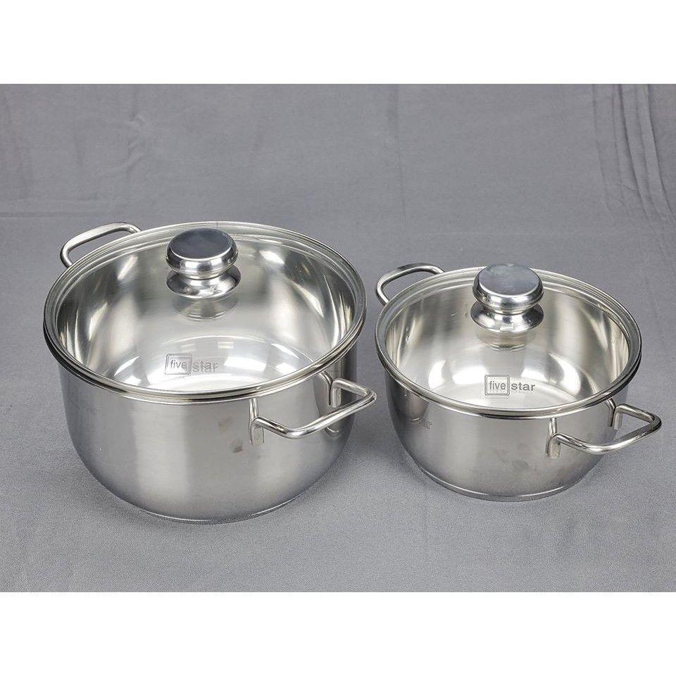 Bộ nồi inox Fivestar 5 chiếc 3 đáy nắp kính