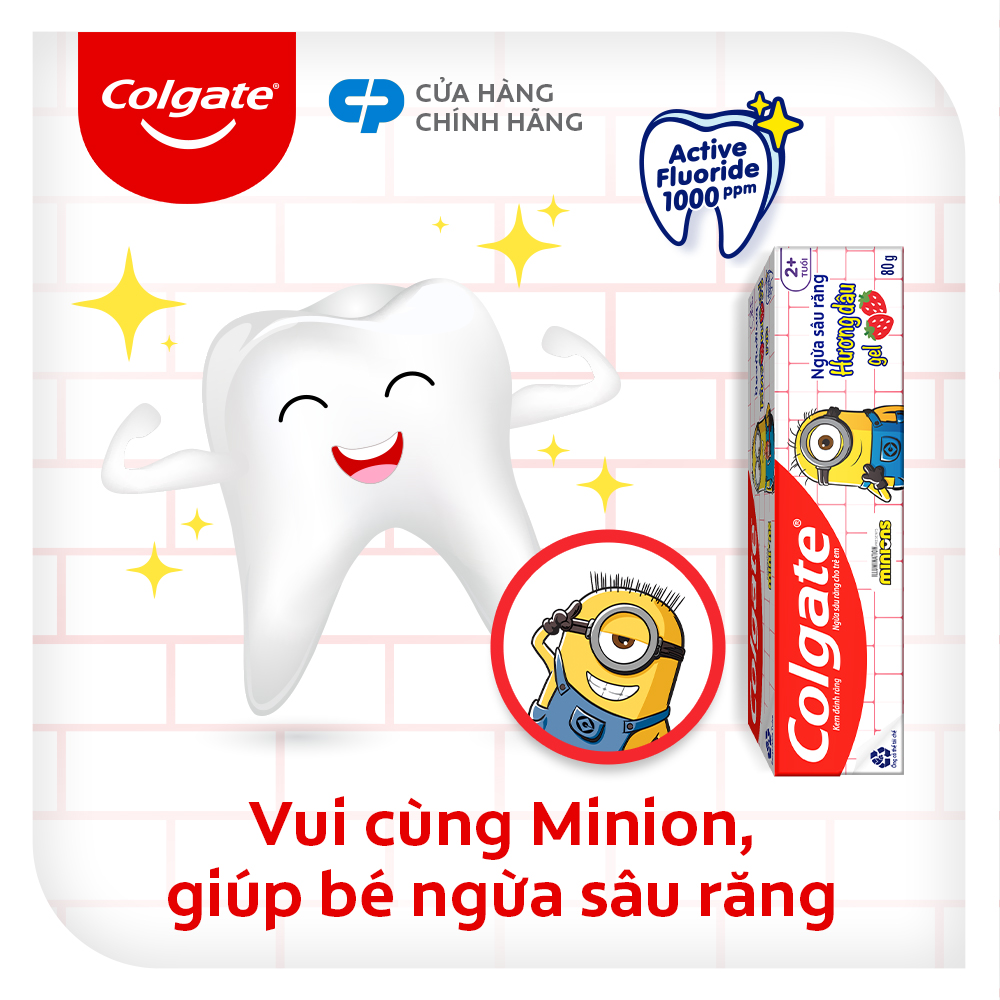 Bộ 2 Kem đánh răng Colgate Minion cho trẻ em hương dâu 80g/tuýp