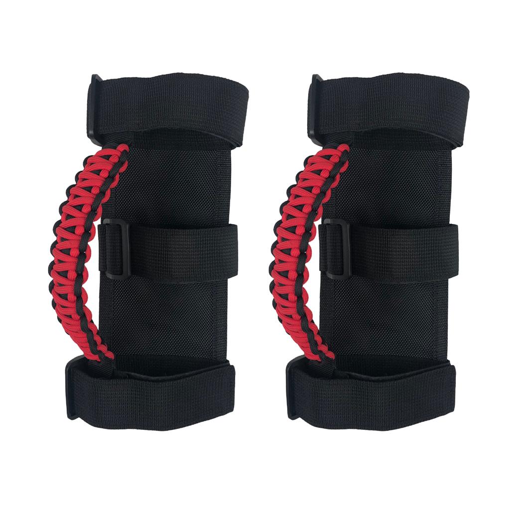 2PCS Front, Rear Adjustable Door Straps + 2PCS Heavy Duty Unlimited Roll Bar Grab Handles for Jeep Wrangler JK