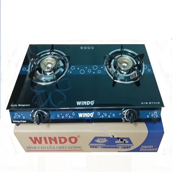 Bếp Ga Đôi WINDO - WD717- Mặt Kiếng Cường Lực Đầu Đốt Đồng Khung Inox Bền Bỉ (Hoa Văn Ngẫu Nhiên)-Hàng Chính Hãng