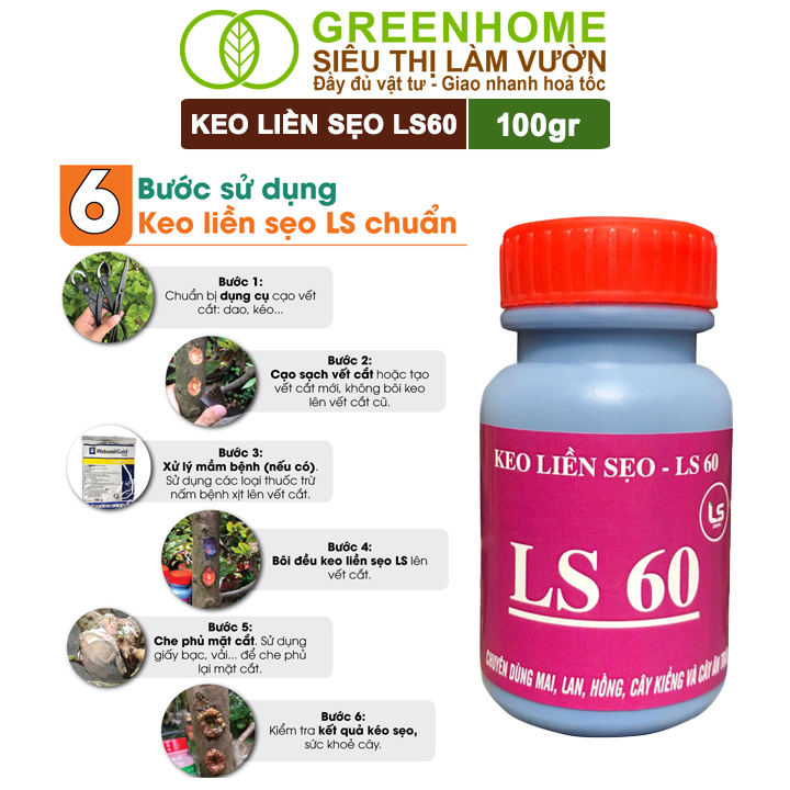 Keo Liền Sẹo Cho Cây LS60 Greenhome, Liền Nhanh Vết Cắt Da Cây, Chiết Cành, Bonsai, Lan, Kiểng Lá