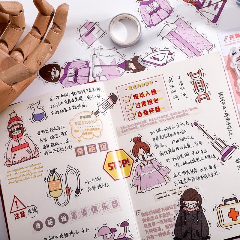 Set 40 pcs stickers chủ đề phòng chống dịch thực hiện 5K