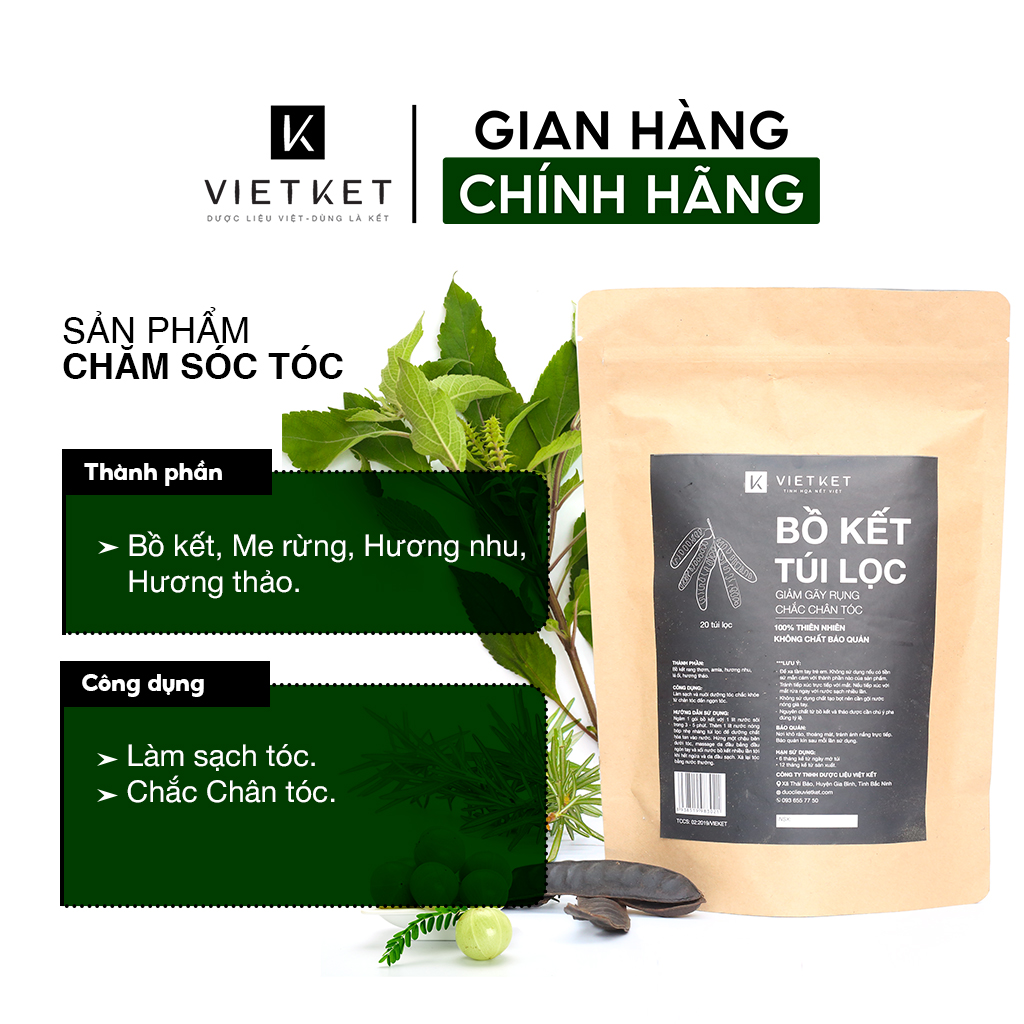 Bồ kết túi lọc VIETKET (VIỆT KẾT) 20 gói - GIẢM GÀU, GIẢM RỤNG, TÓC KHỎE