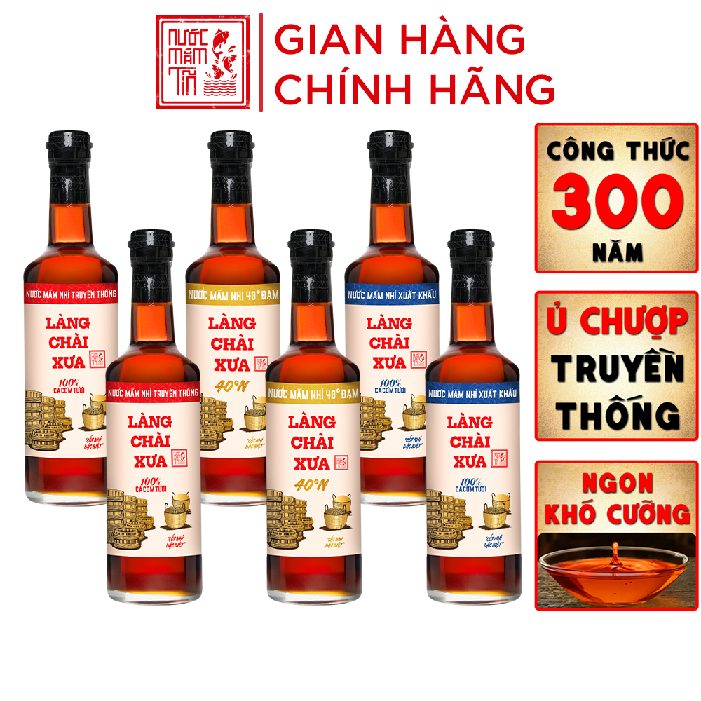 Đặc Sản Phan Thiết - [Thùng 6 Chai] Nước Mắm Nhỉ Làng Chài Xưa Nhãn Xanh Xuất Khẩu, Nhãn Đỏ Đậm Đà, Nhãn Vàng Sánh Đặc 500Ml/Chai Thủy Tinh