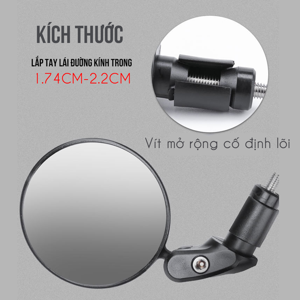 Gương Kính Chiếu Hậu Xe Đạp GXD-ML03 cho xe đạp có lỗ tay cầm phi 18-22mm xoay 360 Độ giúp quan sát phía sau xe đạp  (Mặt Gương Cầu Lồi) - Mai Lee