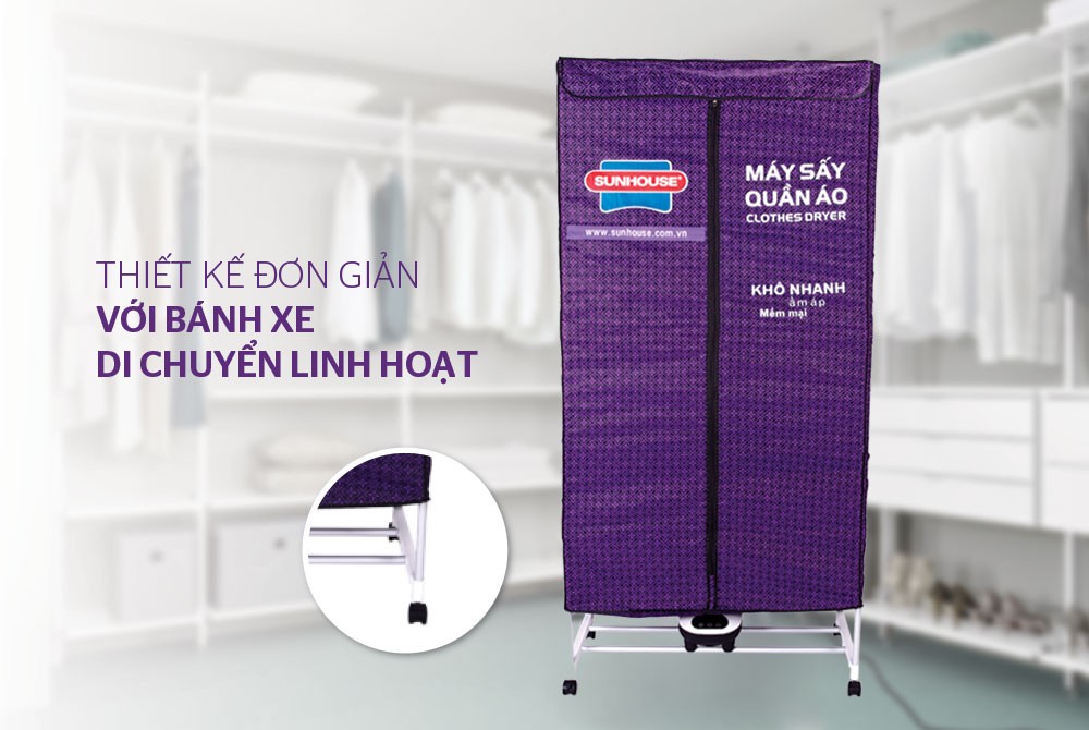 Máy sấy quần áo Sunhouse SHD2707 có điều khiển từ xa, đèn UV diệt khuẩn, sấy 15kg quần áo - Hàng chính hãng